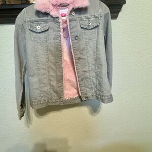 Brand new The Children's Place Gray Jean Jacket with Pink fur Lining